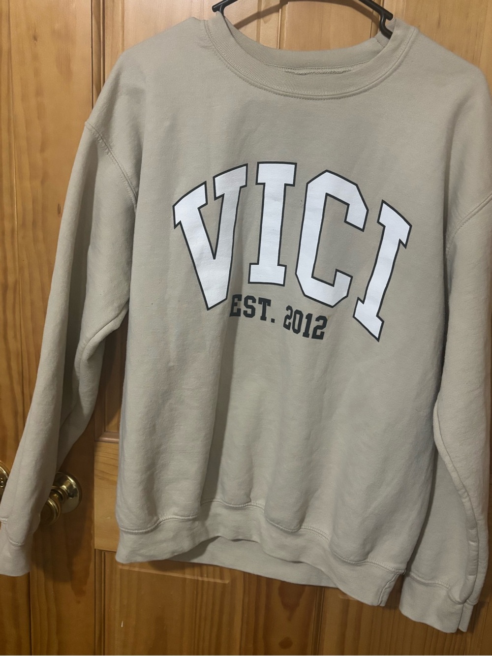 VICI Beige Crewneck Sweatshirt with White Lettering